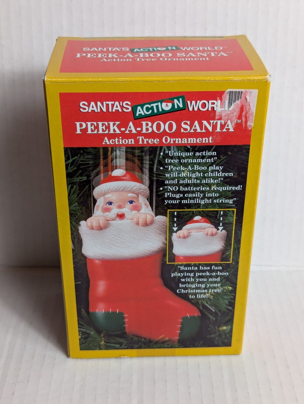 NIB Vintage Kurt Adler Peek-A-Boo Santa Action Tree Ornament